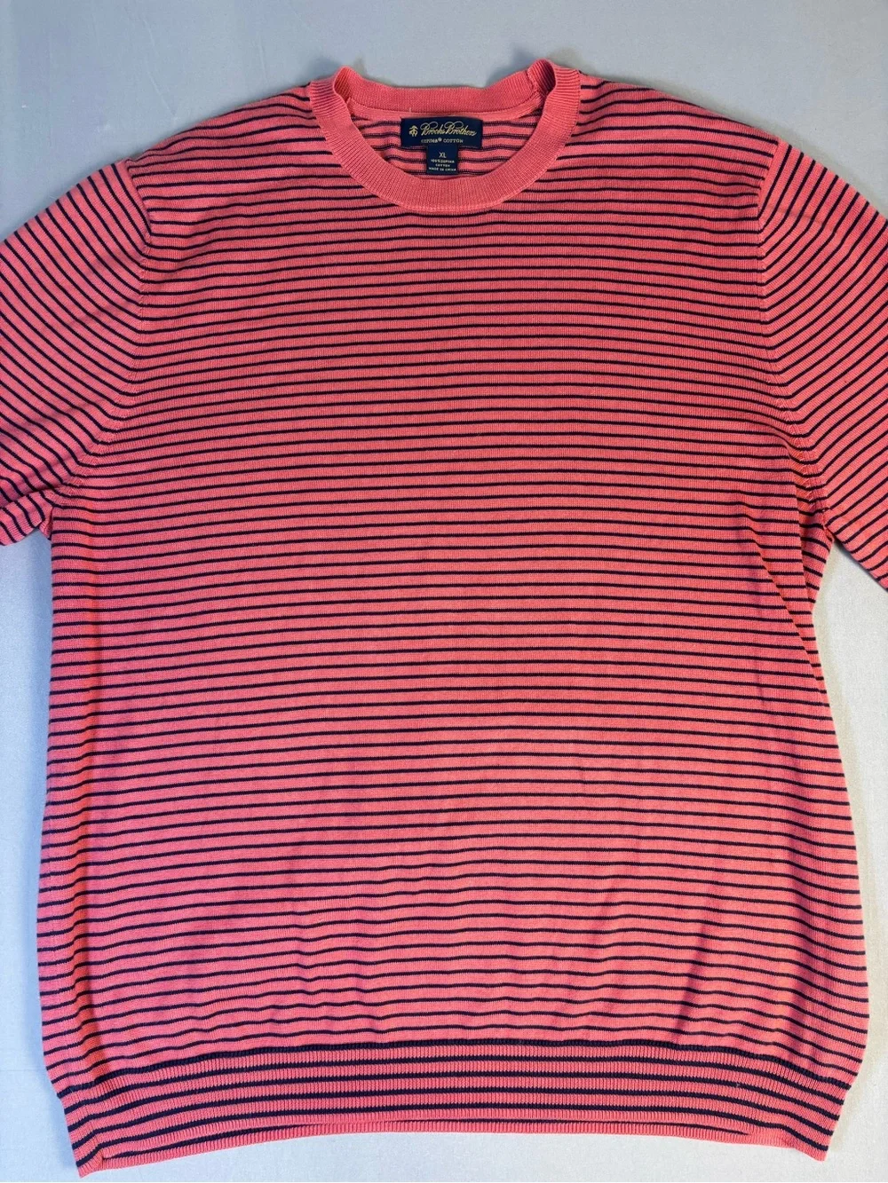Brooks Brothers Red & Navy Striped Crewneck Sweater XL NWOT 100% Supima Cotton